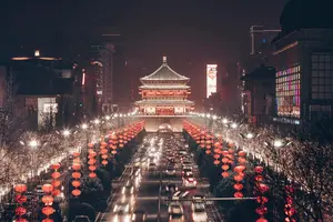 Xi'an Bell Tower night red lanterns Nandajie boulevard