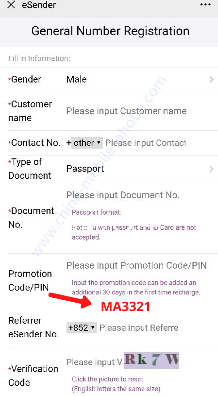 Application form of receiving China sms online