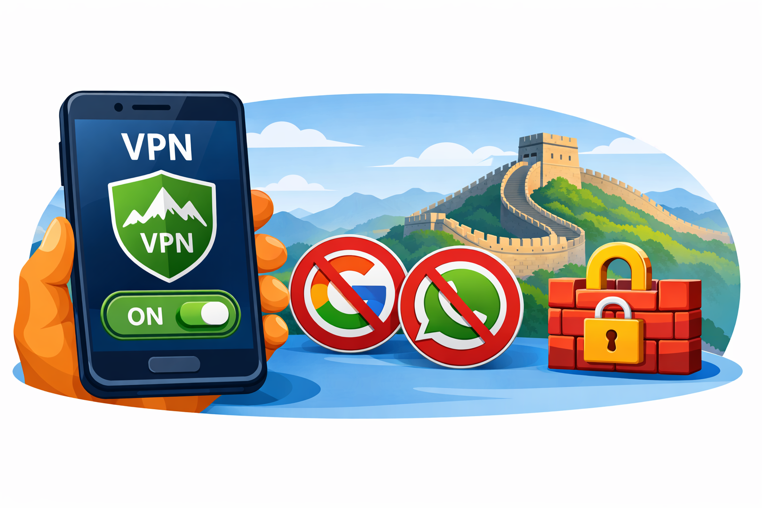 开启VPN的智能手机开关——在中国安全上网