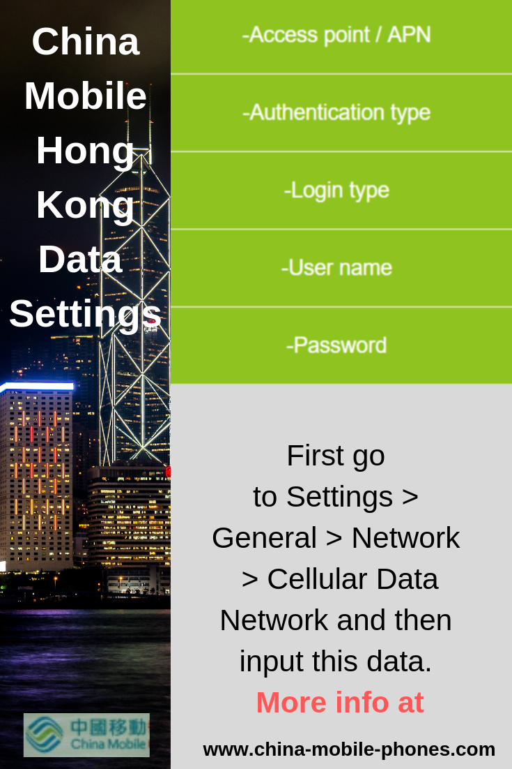 China mobile Hong Kong data settings for handsets