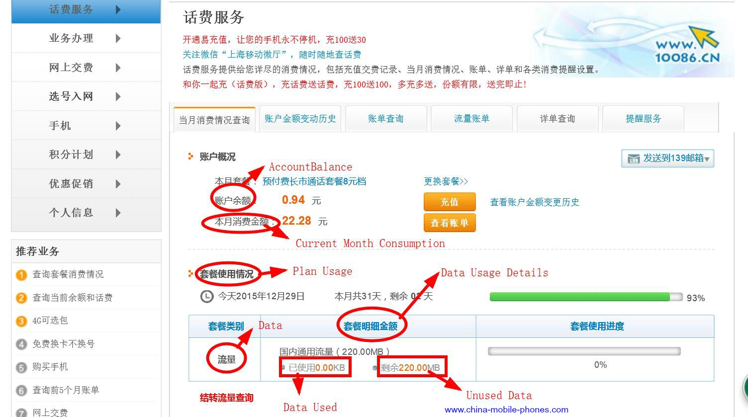 China Mobile Data and Call Usage Details