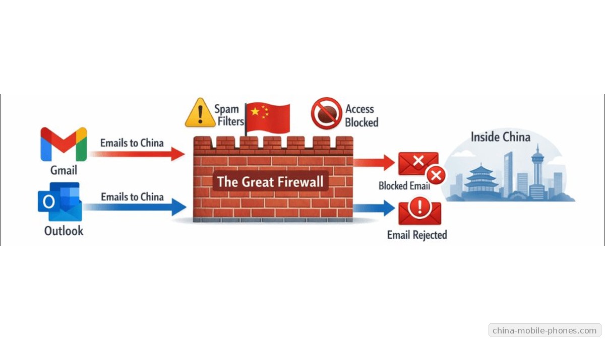 Diagram showing how the Great Firewall blocks and filters foreign email traffic Diagram showing how the Great Firewall blocks and filters foreign email traffic