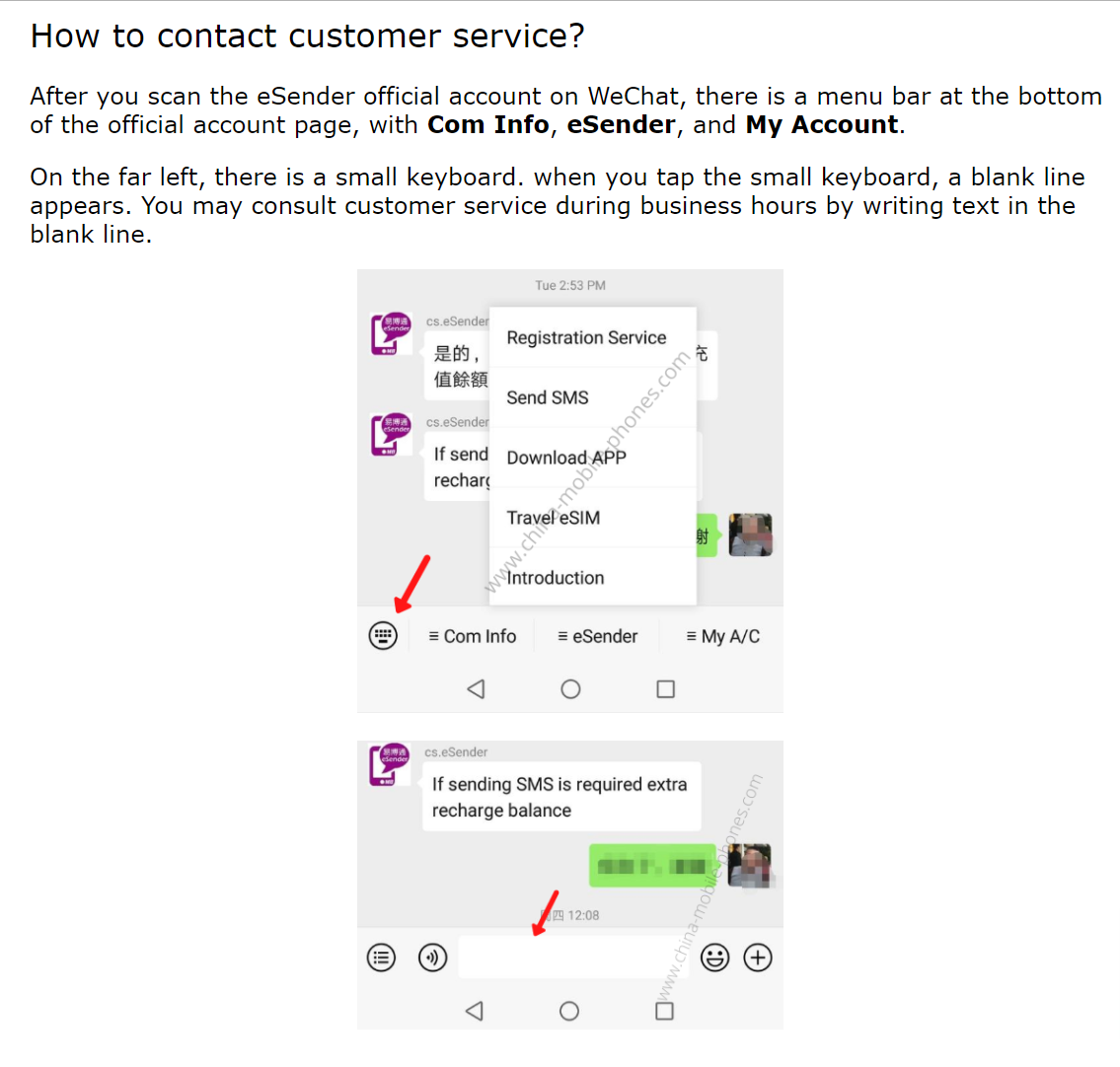 Customer service details