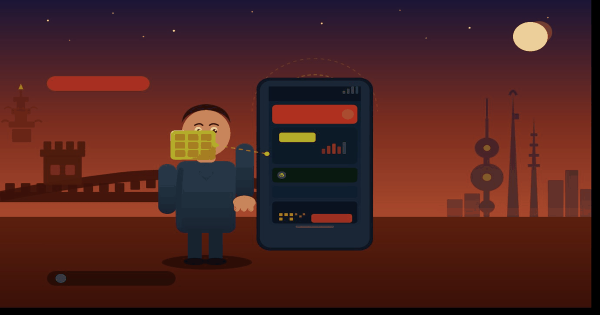 eSIM for China 2026 — traveler holding smartphone with Holafly unlimited mobile data active, Great Wall silhouette and Shanghai skyline in background